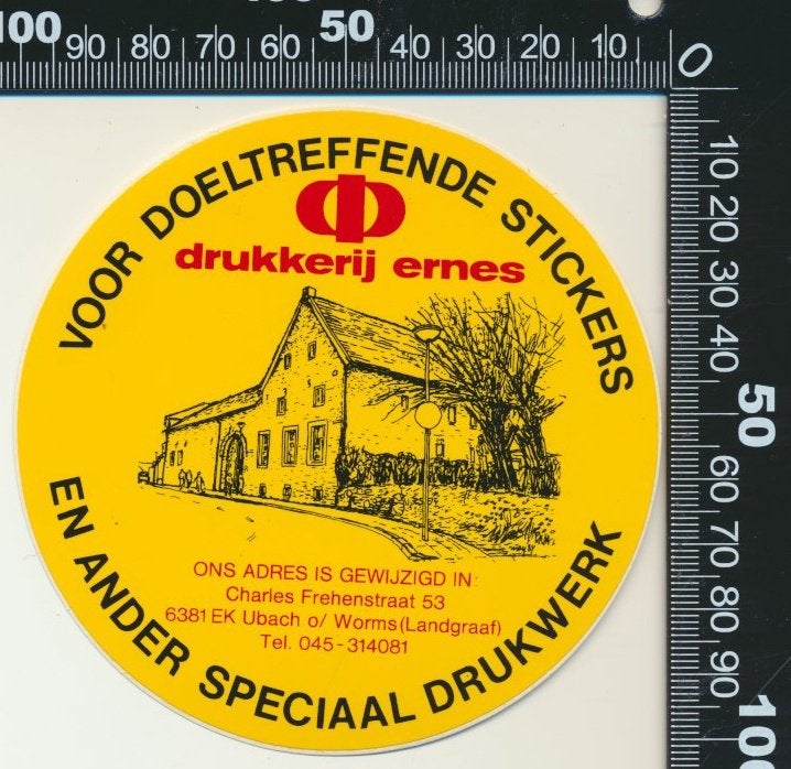 Sticker: Drukkerij Ernes - Ubach, Ophalen of Verzenden, Zo goed als nieuw, Bedrijf of Vereniging