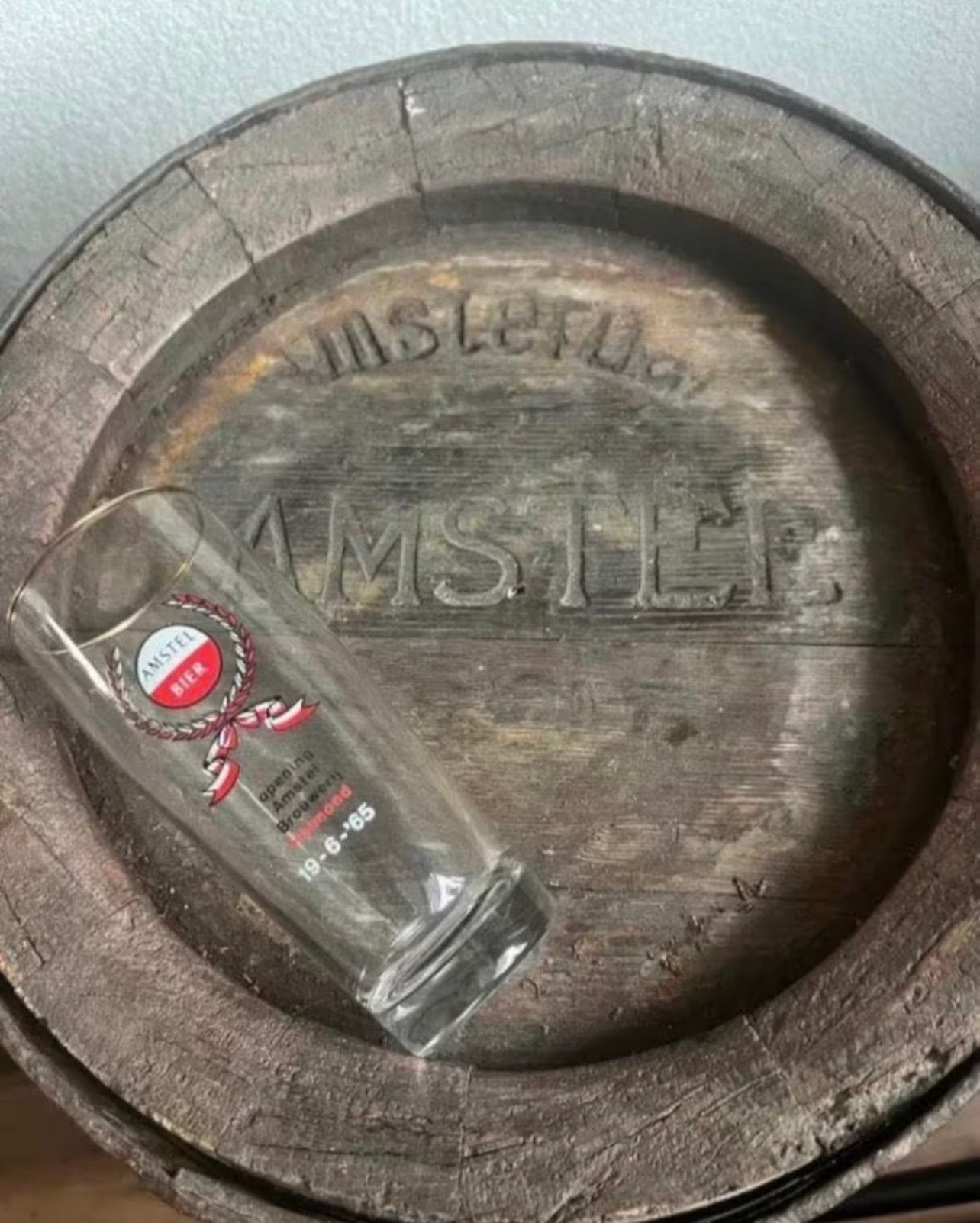 Vintage Amstel Bier glas - Opening Brouwerij Helmond 1965, Verzamelen, Biermerken, Ophalen of Verzenden, Glas of Glazen, Amstel