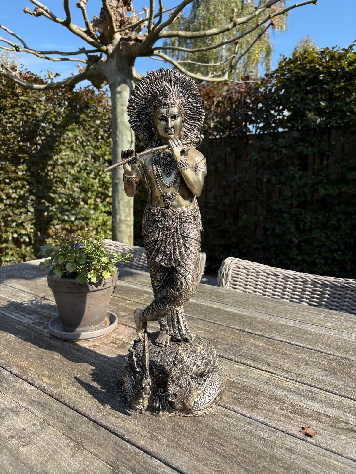 Groot Krishna beeld met fluit – 52 cm hoog – 6,6 kg, Ophalen of Verzenden, Zo goed als nieuw, Metaal