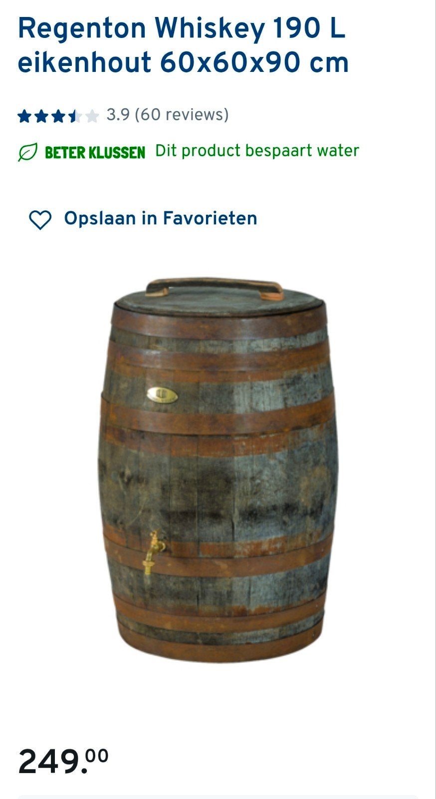 Whiskey Regenton Eikenhout 190L met Kraan, Ophalen, Gebruikt, Met kraantje, 150 liter of meer