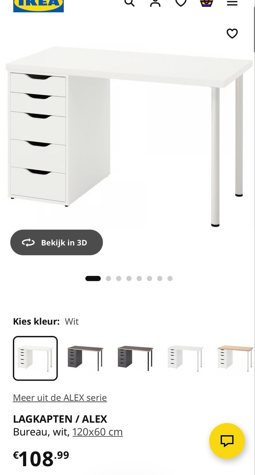 IKEA LAGKAPTEN / ALEX Bureau wit 120x60 cm, Ophalen, Gebruikt, Met lades, Spaanplaat of MDF