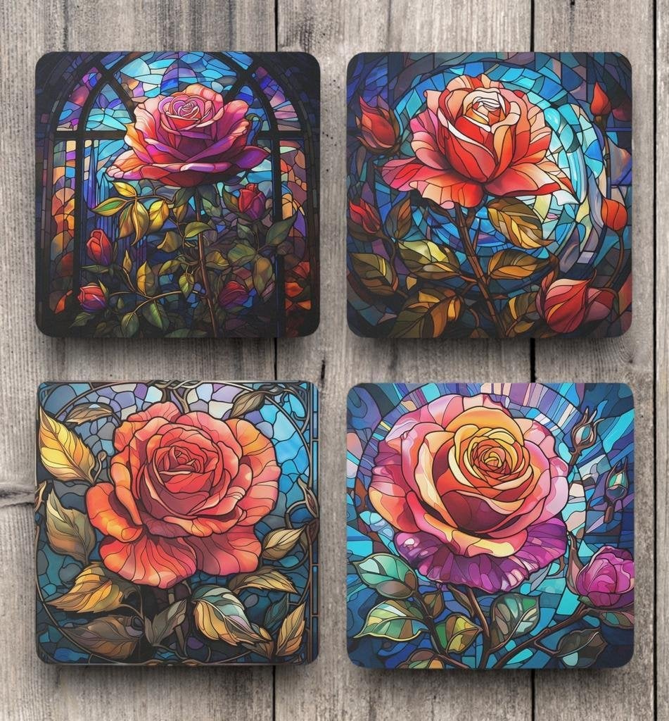 Glas in Lood Rozen onderzetters met houder, Ophalen of Verzenden, Nieuw