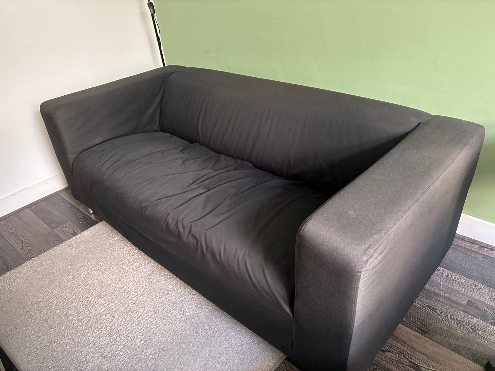 Zwarte IKEA Klippan bank met evt poef, Ophalen, Gebruikt, 150 tot 200 cm, Tweepersoons
