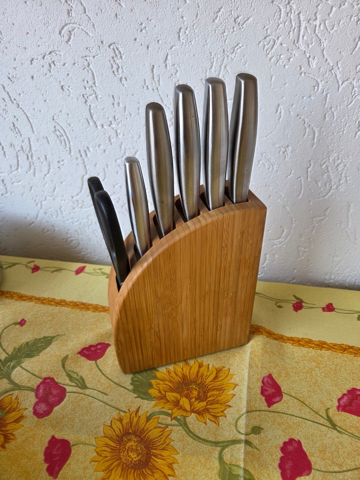 Messenblok met 5 messen en schaar - Hout en RVS, Huis en Inrichting, Ophalen, Hout, Overige typen, Gebruikt