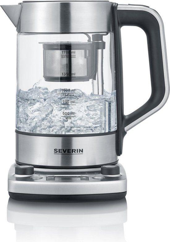Severin WK 3422 Glazen Waterkoker / Theemaker, 1 tot 2 liter, Verzenden, Nieuw, Rvs
