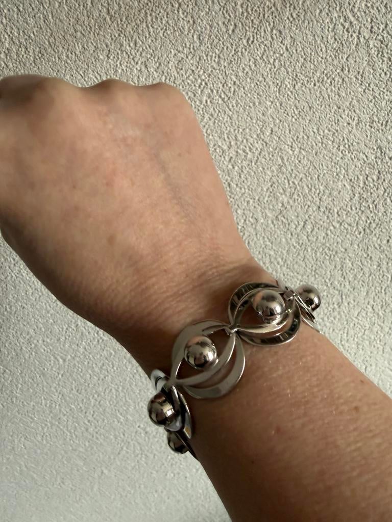 H065/Zilveren Vintage Zeldzame TEKA Modernist armband, Sieraden, Tassen en Uiterlijk, Gebruikt, Verzenden, X, Zilver