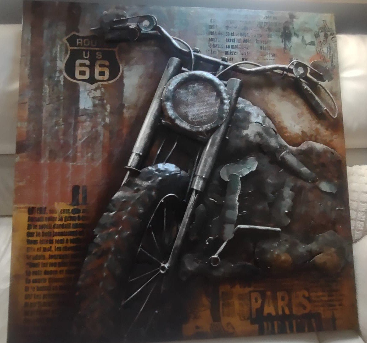 3D Metalen Wanddecoratie Motor Route 66, Meerkleurig, Ophalen of Verzenden, Metaal, Handgemaakt