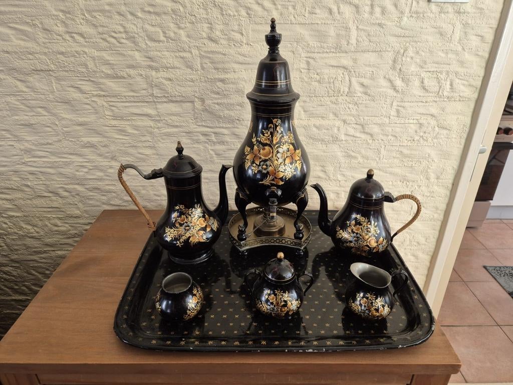 Antieke handgeschilderde kraantjepot met toebehoren, Ophalen of Verzenden