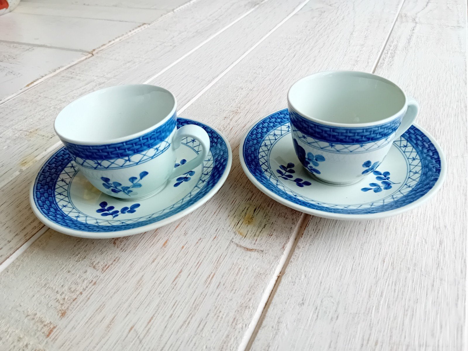 2 kop en schotels Royal Copenhagen Tranquebar Denmark., Ophalen of Verzenden, Zo goed als nieuw, Overige stijlen, Kop(pen) en/of Schotel(s)