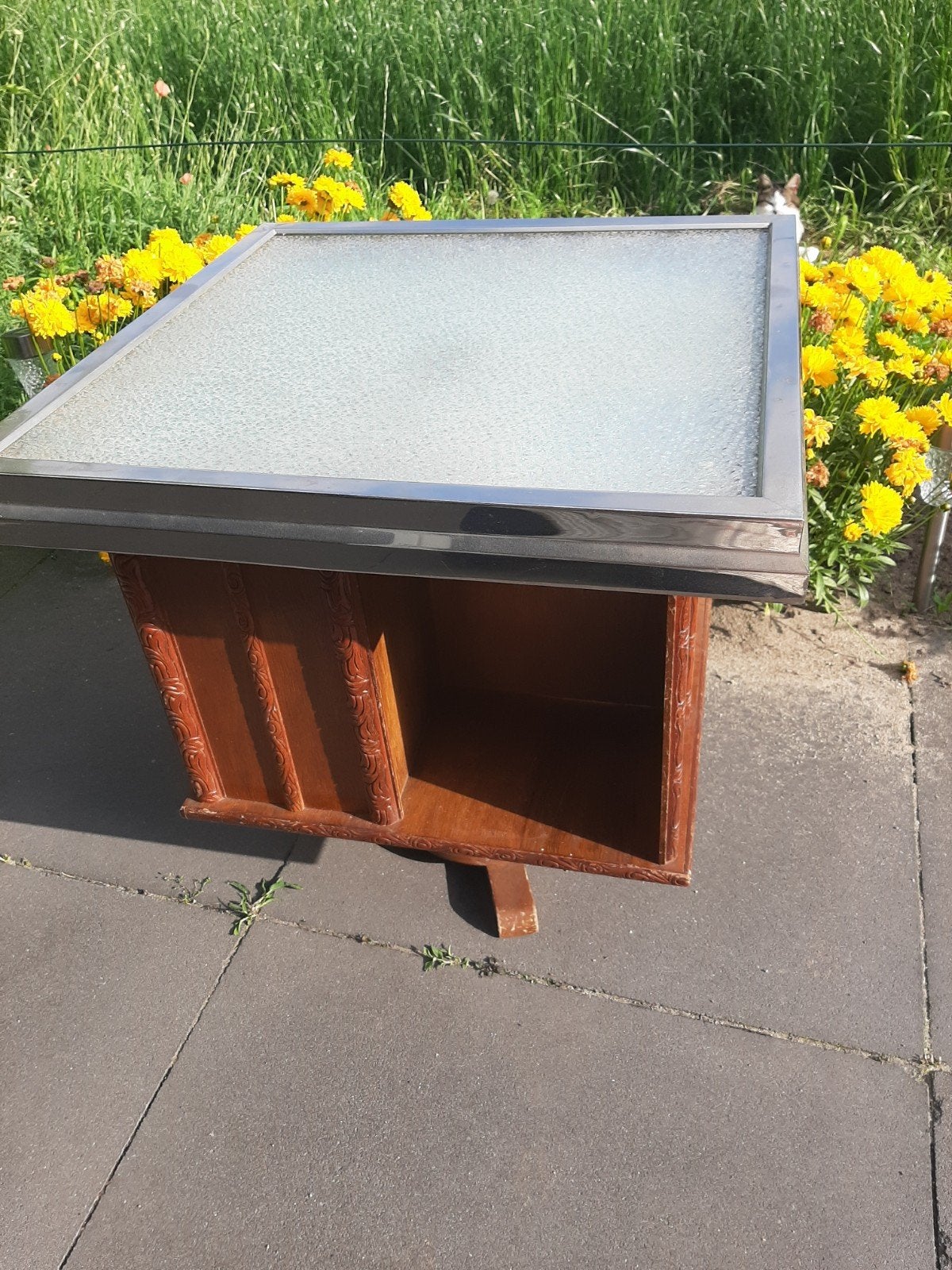 Houten draaibare rookkastje met glazen plaat, Ophalen, Gebruikt