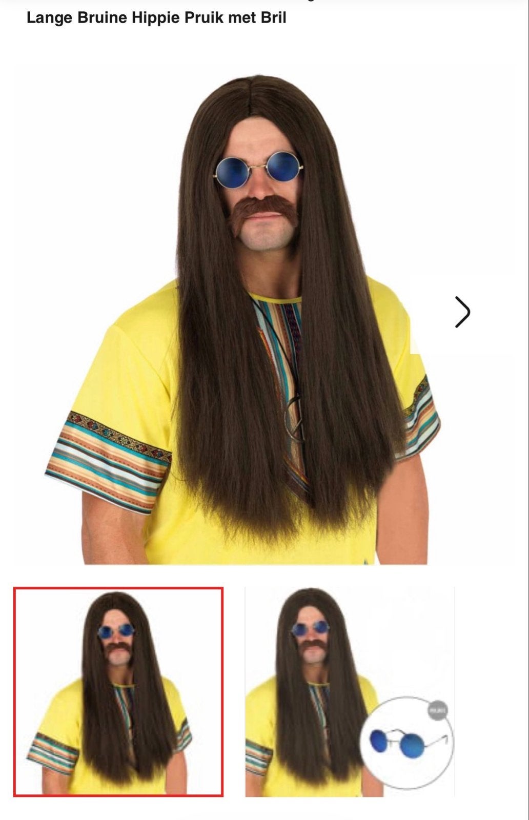 Bruine Hippie Pruik met Snor en Bril - Nieuw in Verpakking, Ophalen, Nieuw, Hoed of Pruik, Carnaval
