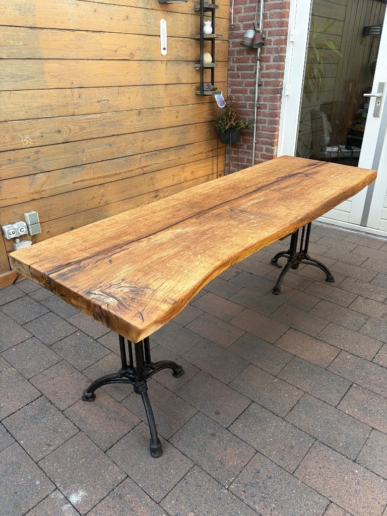 Prachtige eikenhouten boomstam tuintafel, Tuin en Terras, Tuintafels, Ophalen, Gebruikt, Rechthoekig, Hout