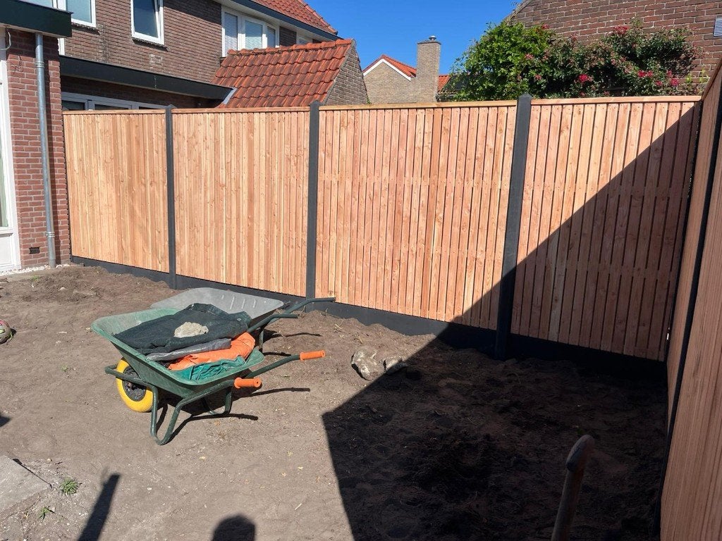 Douglas-Eminent schutting met antraciet betonsysteem, Tuin en Terras, Ophalen, 1 tot 2 meter, Minder dan 3 meter, Nieuw