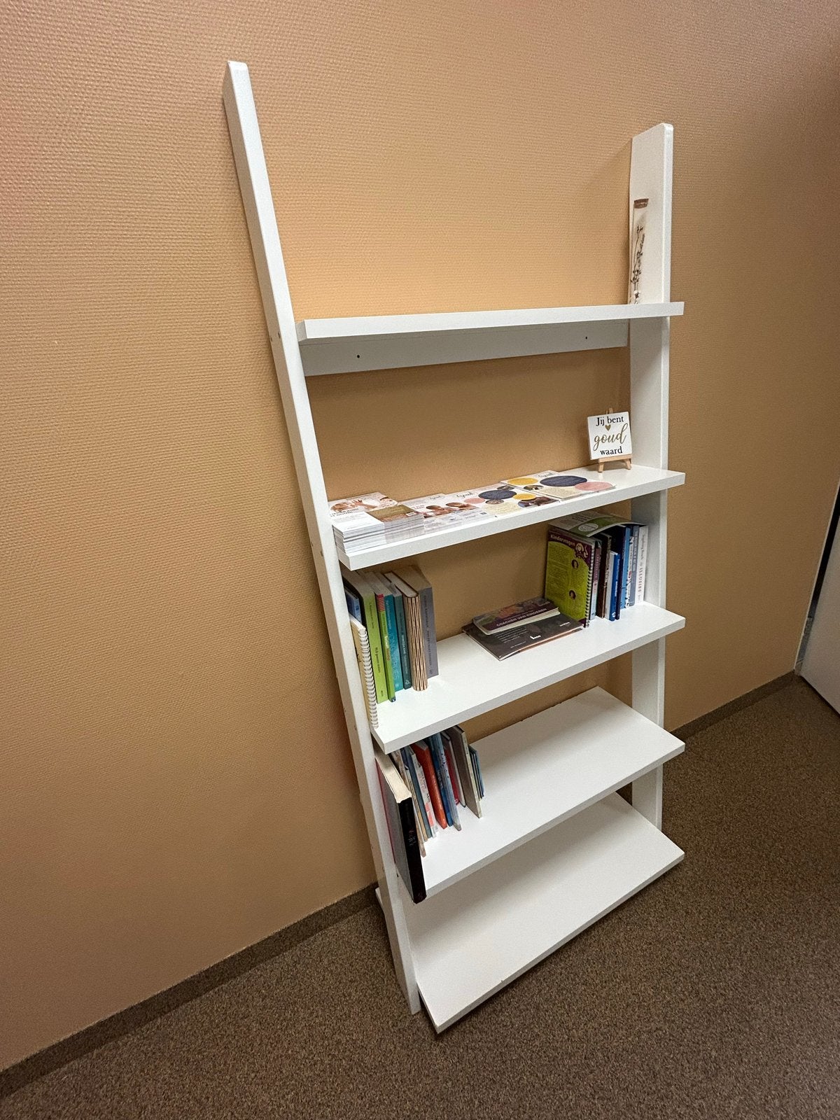 Witte boekenplank / ladderrek met 4 planken, Ophalen, Met plank(en), Minder dan 50 cm, Zo goed als nieuw