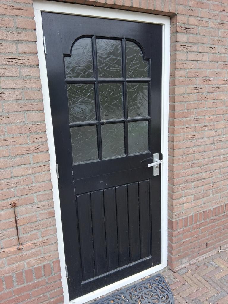Zwarte Achterdeur met Glas - 201.5 cm hoog, Doe-het-zelf en Verbouw, Deuren en Horren, Gebruikt, 80 tot 100 cm, Ophalen of Verzenden