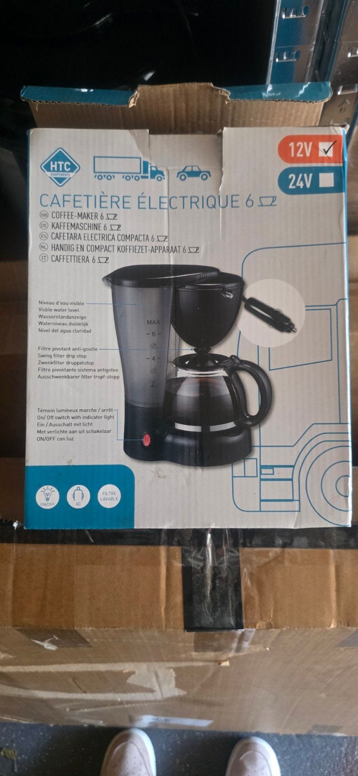 HTC Elektrische Koffiezetapparaat 12V/24V - 6 kopjes, Gemalen koffie, Ophalen of Verzenden, 4 tot 10 kopjes, Koffiemachine