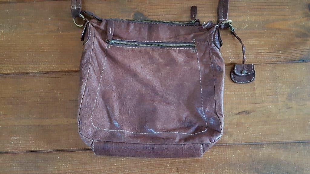 Bruine leren tas van soepel leer, Sieraden, Tassen en Uiterlijk, Tassen | Damestassen, Ophalen of Verzenden, Gebruikt, Bruin, Handtas
