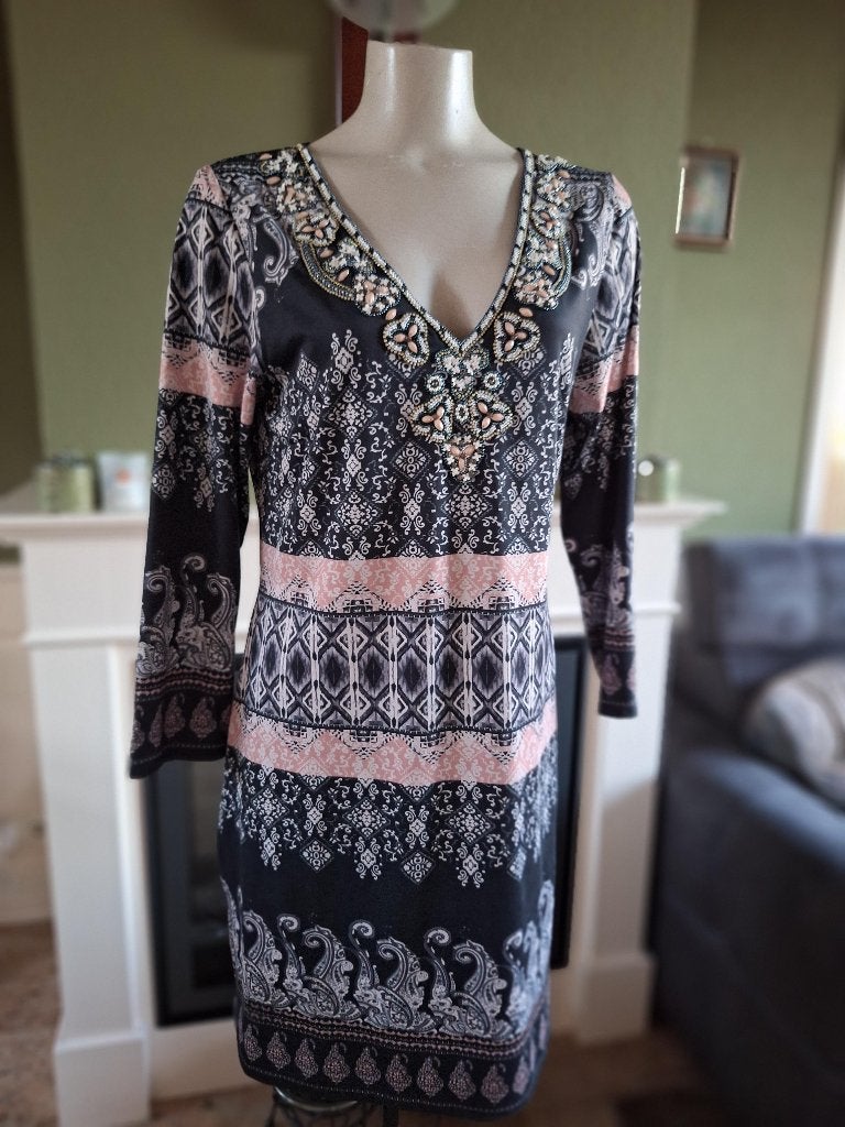 K-Design K Design kralen halslijn jurk M, Kleding | Dames, Maat 38/40 (M), K-design, Zo goed als nieuw, Knielengte