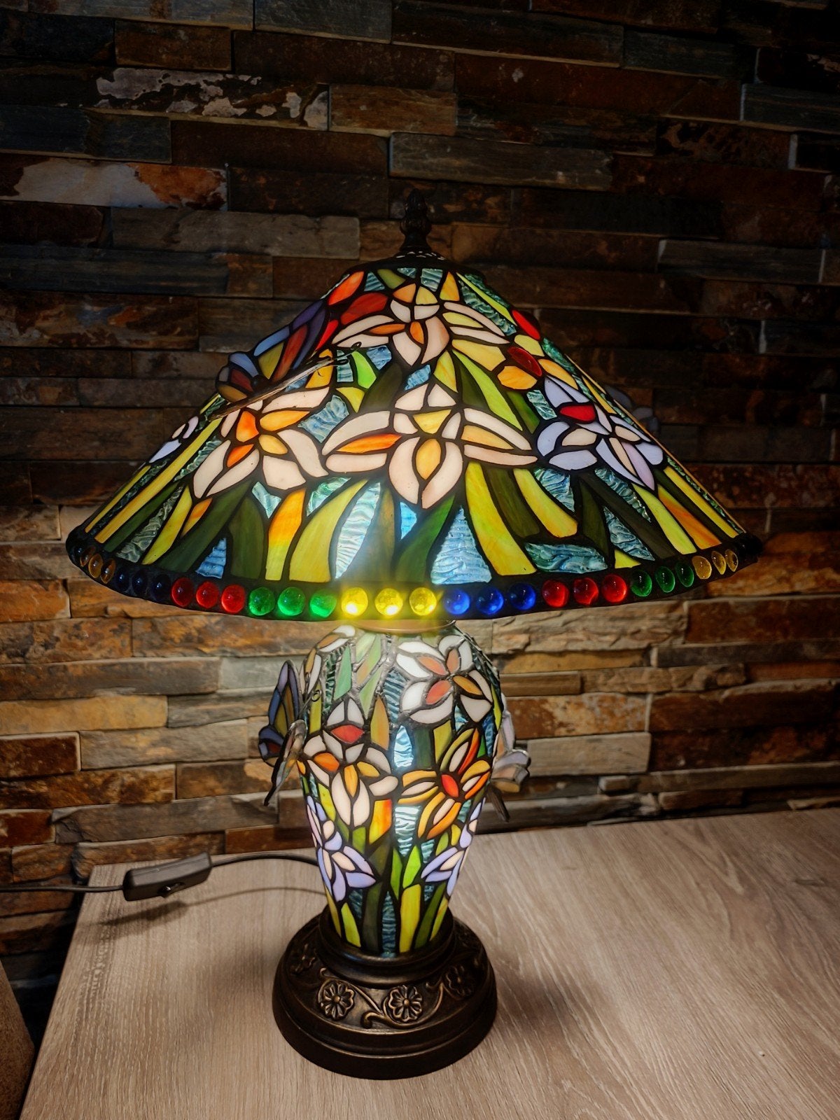 Tiffany Tafellamp - Vlinders en Bloemen, Ophalen