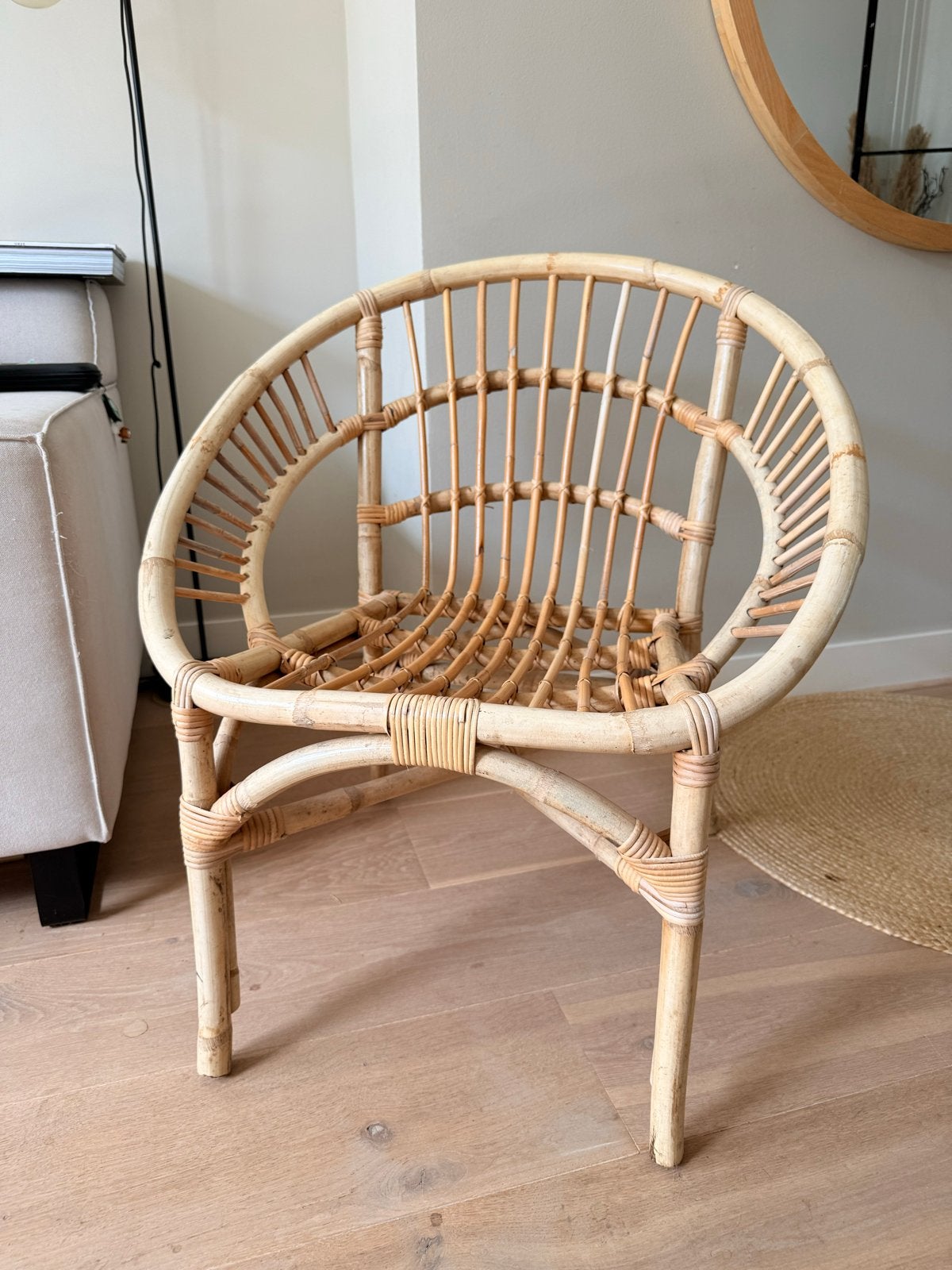 Rotan kuipstoel - binnen/buiten - zo goed als nieuw, Ophalen, Bruin, Riet of Rotan, Zo goed als nieuw