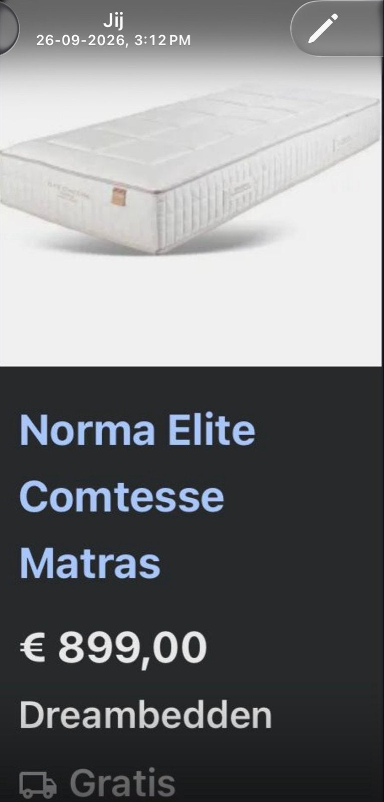 Norma Elite Comtesse Matras - Zo goed als nieuw 200x120, 90 cm, Eenpersoons, Ophalen of Verzenden, Zo goed als nieuw
