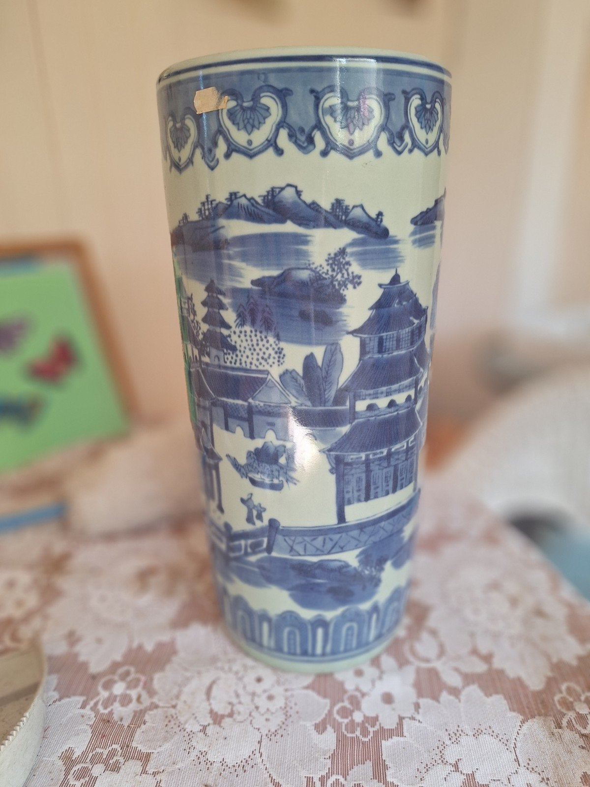 Antieke Chinese Blauw-Witte Porseleinen Vaas/paraplubak, Ophalen of Verzenden