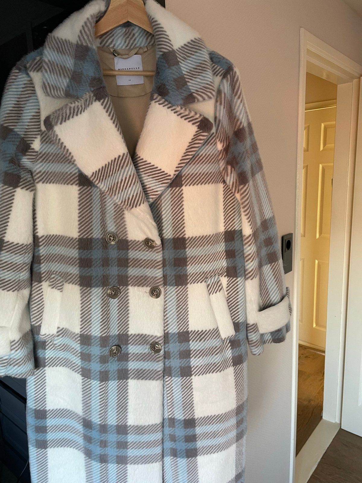 Geruite winterjas van Rino&Pelle, maat 42, Kleding | Dames, Jassen | Winter, Ophalen, Zo goed als nieuw, Maat 42/44 (L), Wit