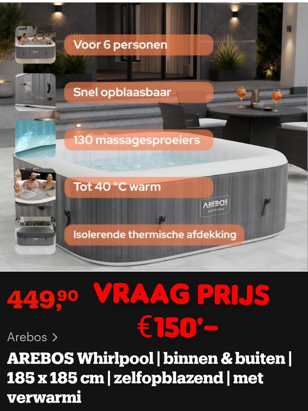 Arebos Florence Opblaasbare Jacuzzi met Afdekzeil, Ophalen, Opblaasbaar, Zo goed als nieuw, Afdekzeil