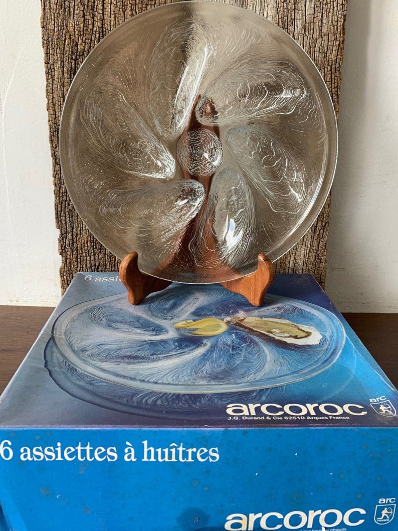 6 vintage glazen oesterborden NIEUW, Glas of Glazen, Nieuw, Ophalen of Verzenden, Glas