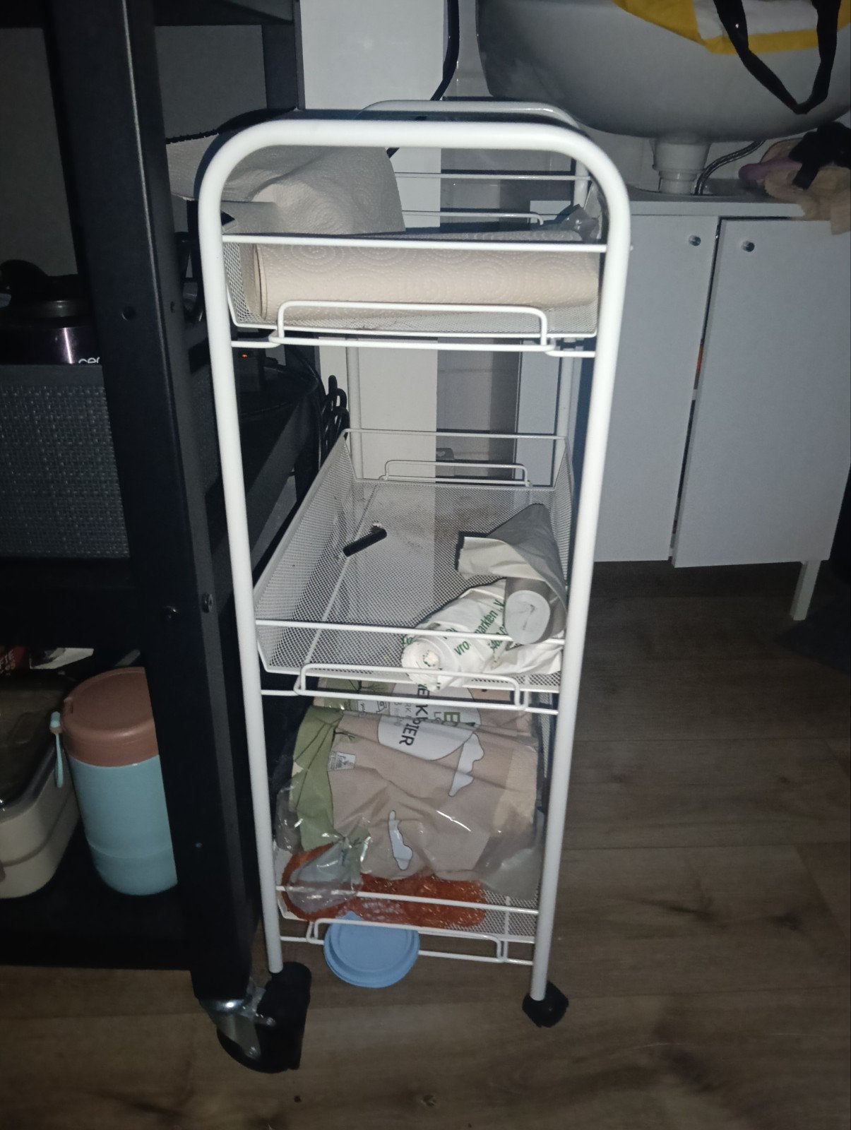 Handige opberg trolley - Wit metalen utility cart, Gebruikt, Ophalen of Verzenden, Wit, Metaal