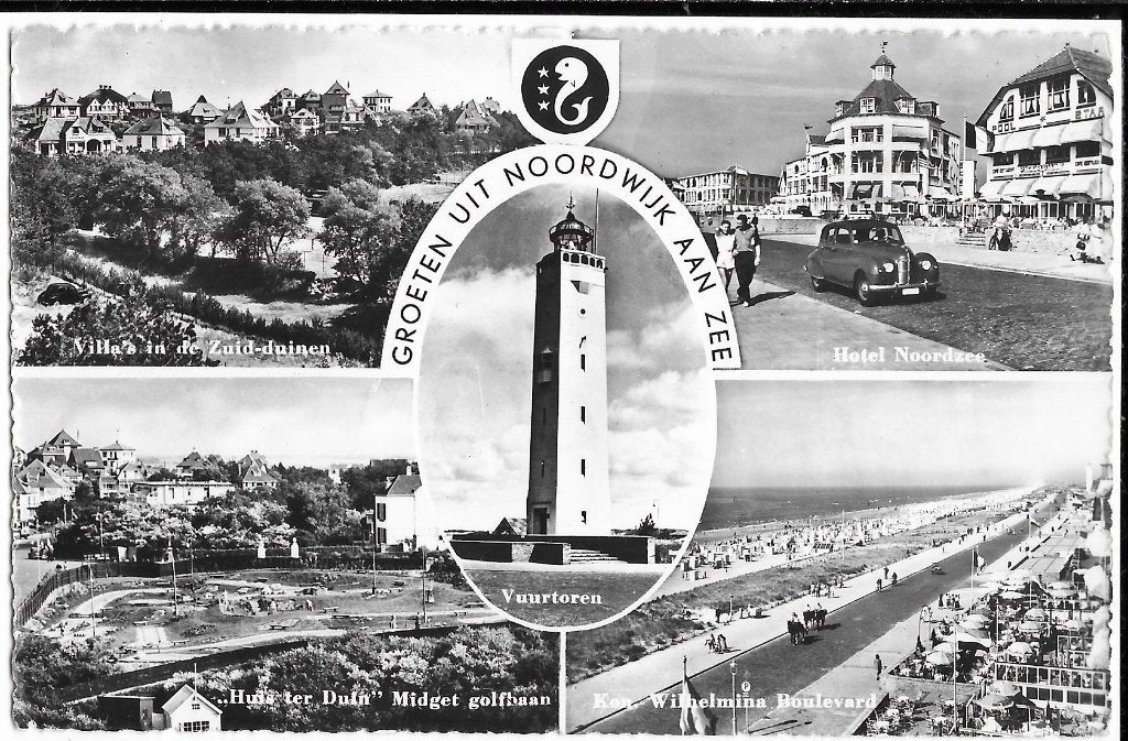 Noordwijk aan Zee, Villa, Midget golf, Vuurtoren, Boulevard, Verzenden, 1940 tot 1960, Ongelopen, Zuid-Holland