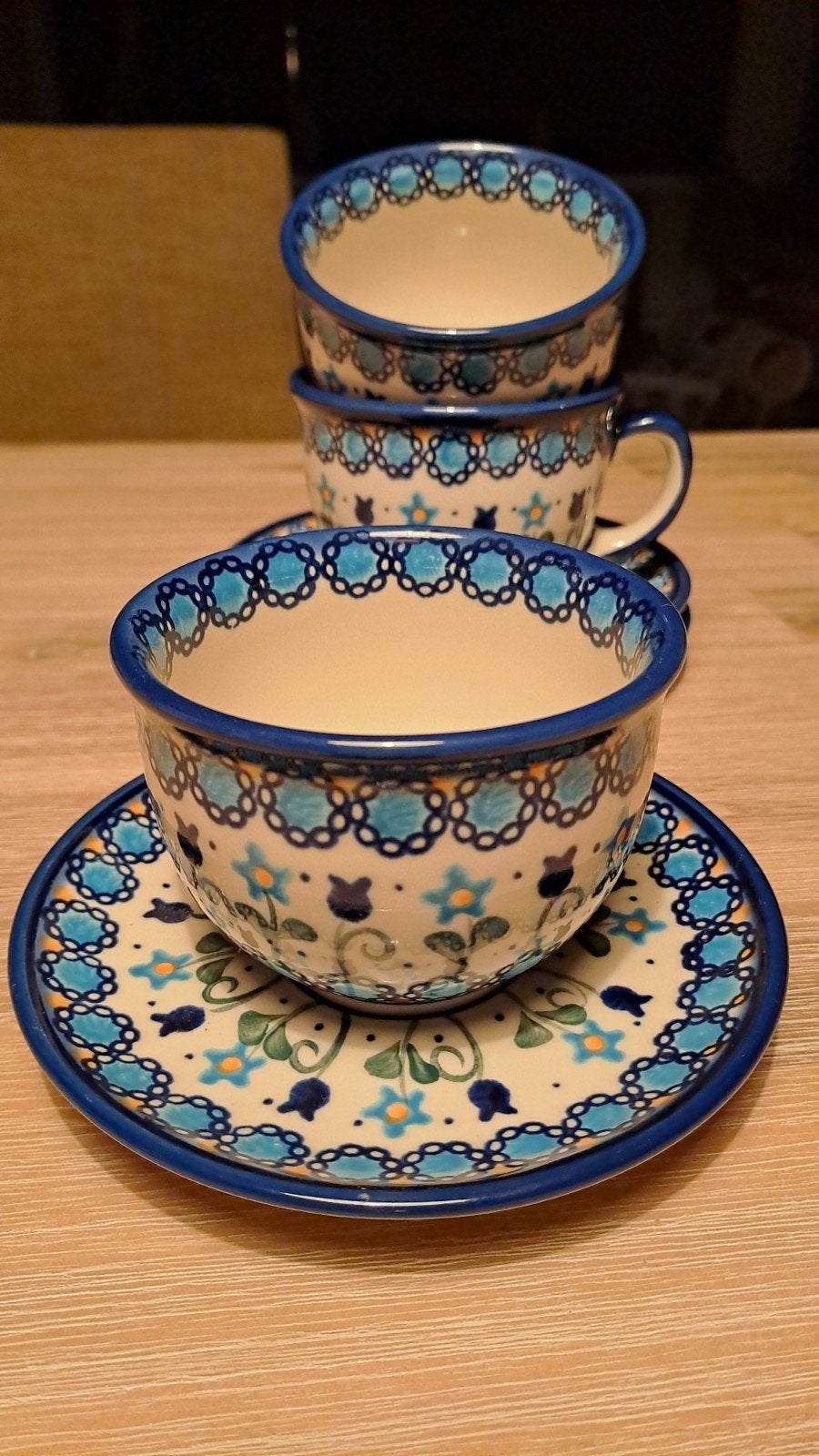 Bolesławiec Kop en Schotel Set - Handgemaakt, Huis en Inrichting, Overige merken, Keramiek, Vintage, Ophalen of Verzenden