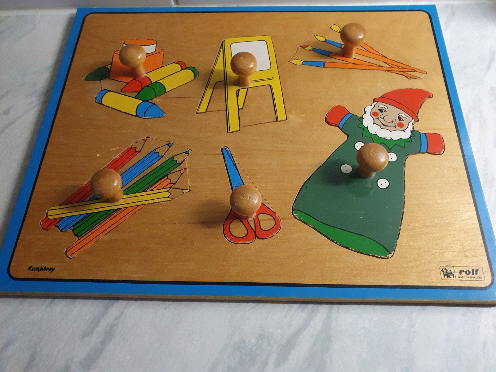 Rolf puzzel,  oude houten knopjespuzzel, met dikke knoppen, Ophalen of Verzenden, Zo goed als nieuw
