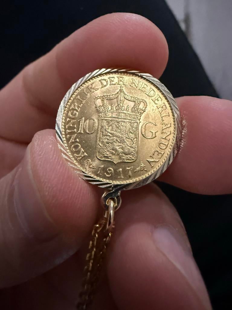 Gouden 10 Gulden Munt 1917 Koningin Wilhelmina Hanger, Ophalen of Verzenden, Zo goed als nieuw