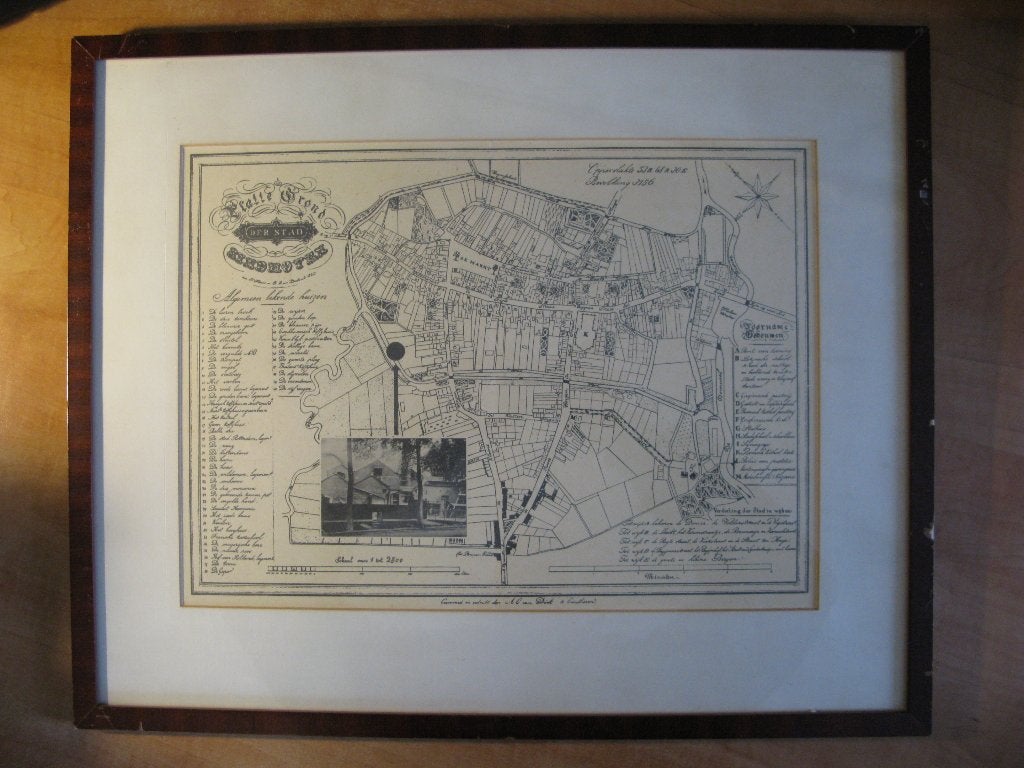 plattegrond Eindhoven 1860 ingelijste herdruk Philipsfabriek, Gelezen, Ophalen of Verzenden, Landkaart, 1800 tot 2000