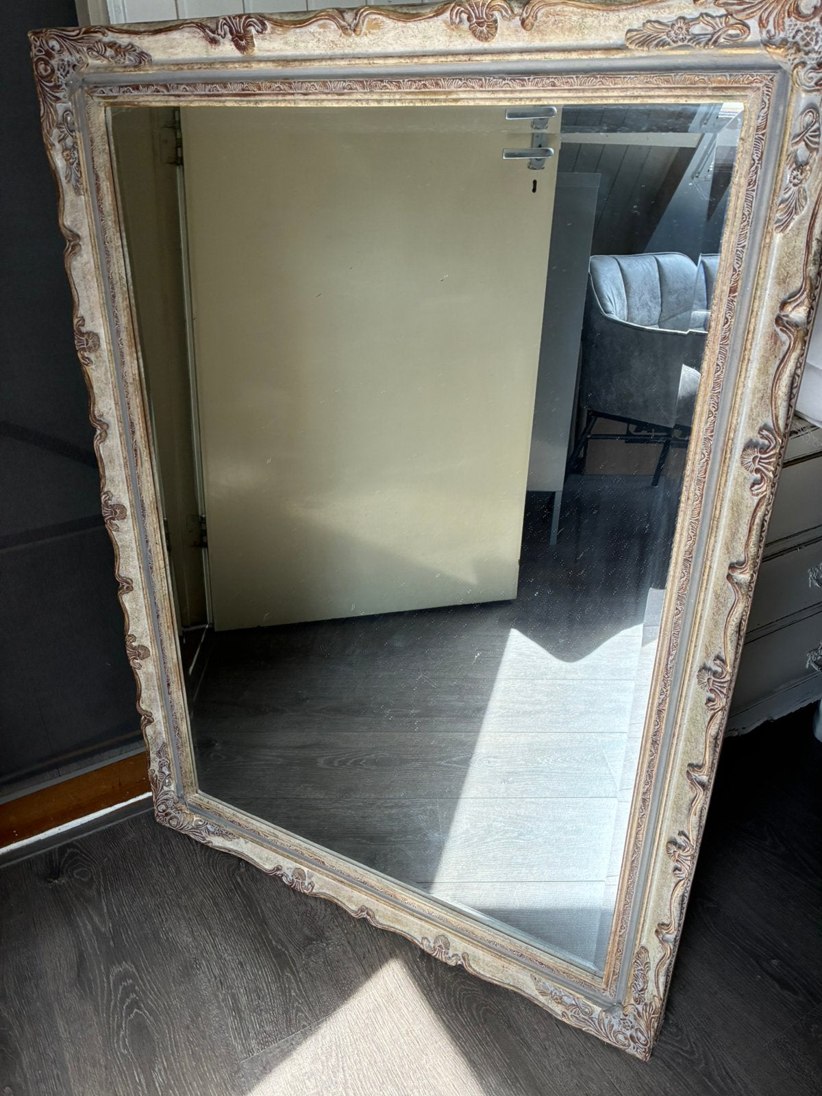 Grote landelijke/brocante spiegel, Ophalen, 100 tot 150 cm, Zo goed als nieuw, 75 tot 100 cm