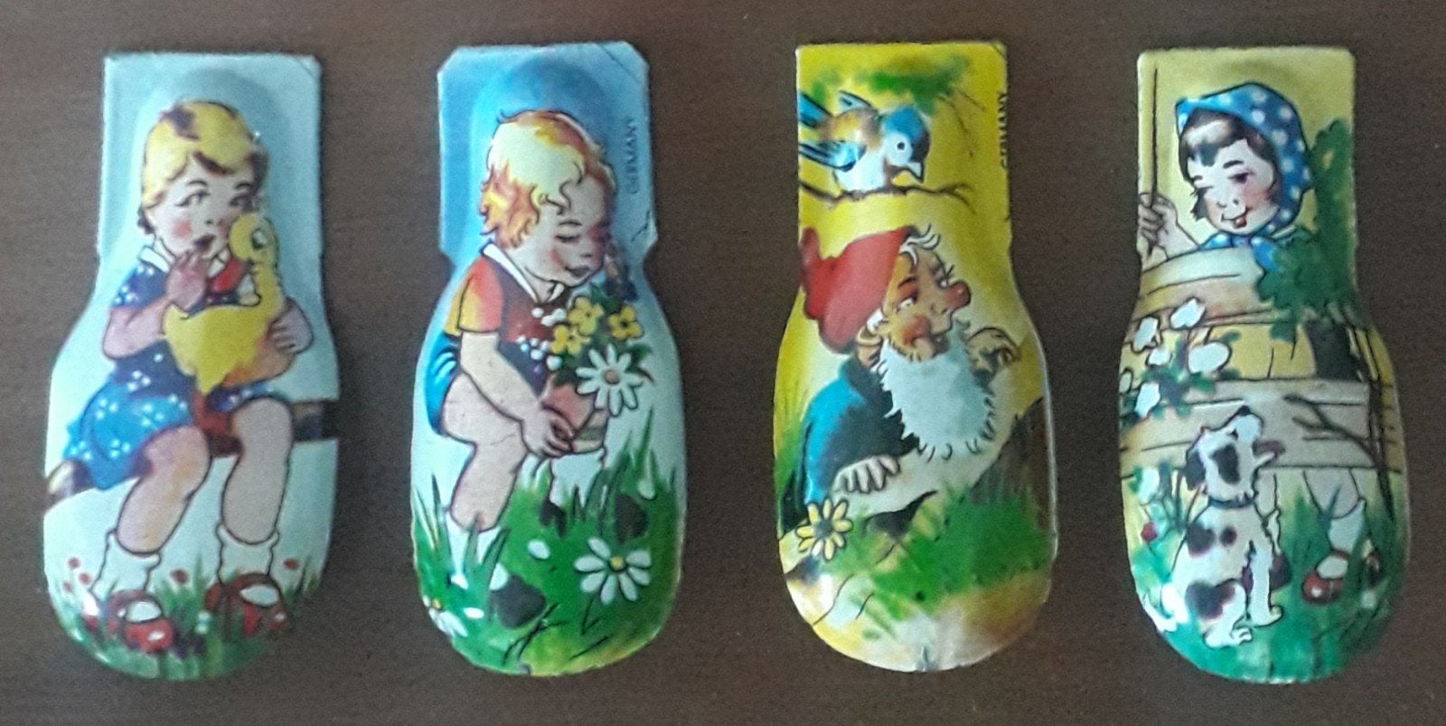 OUD BLIK SPEELGOED>4 KLIKKLAK>MEISJE>JONGEN>KABOUTER>GERMANY, Ophalen of Verzenden