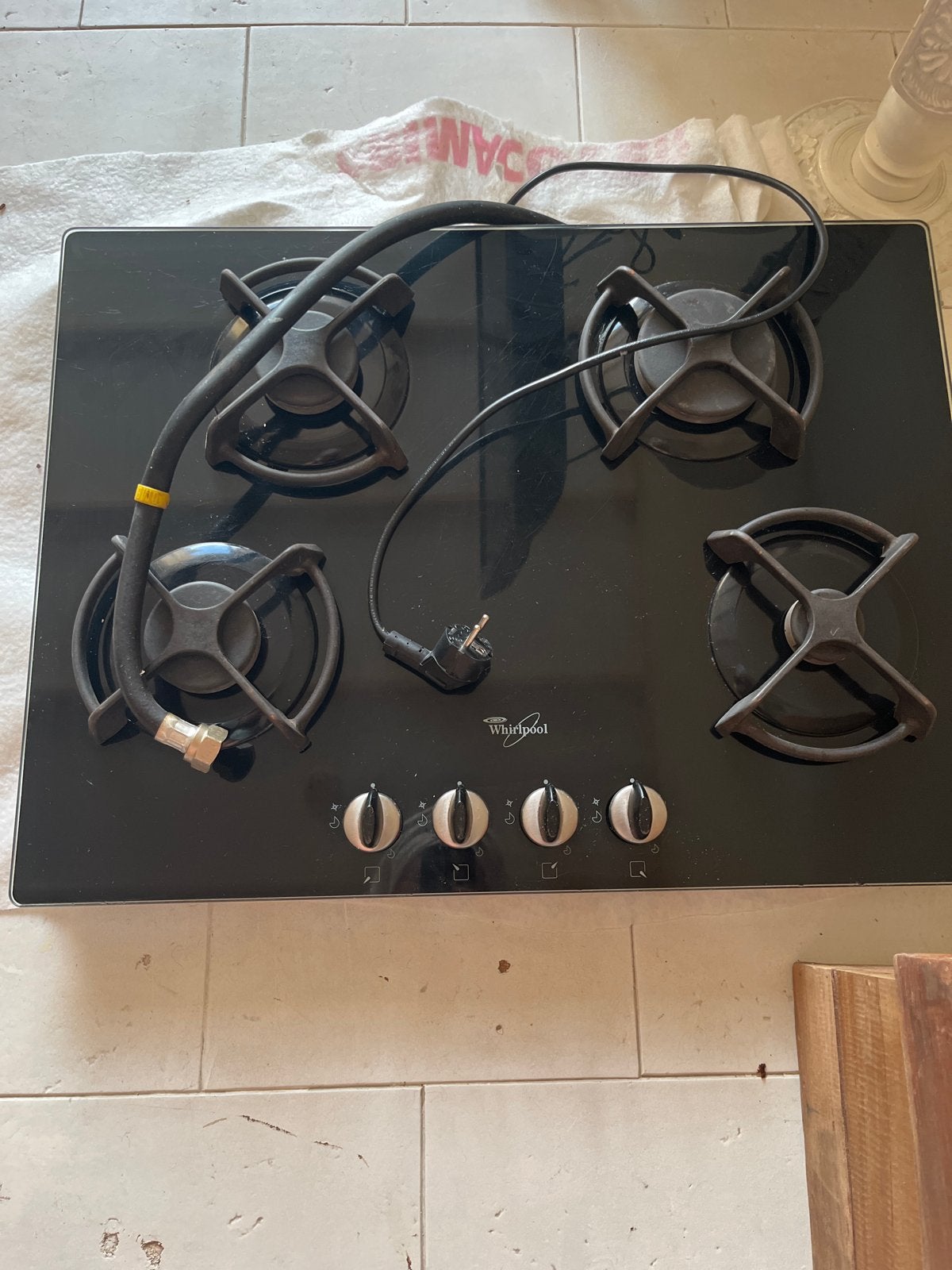 Whirlpool gas kookplaat - 4 branders, Gebruikt, Inbouw, Gas, 4 kookzones