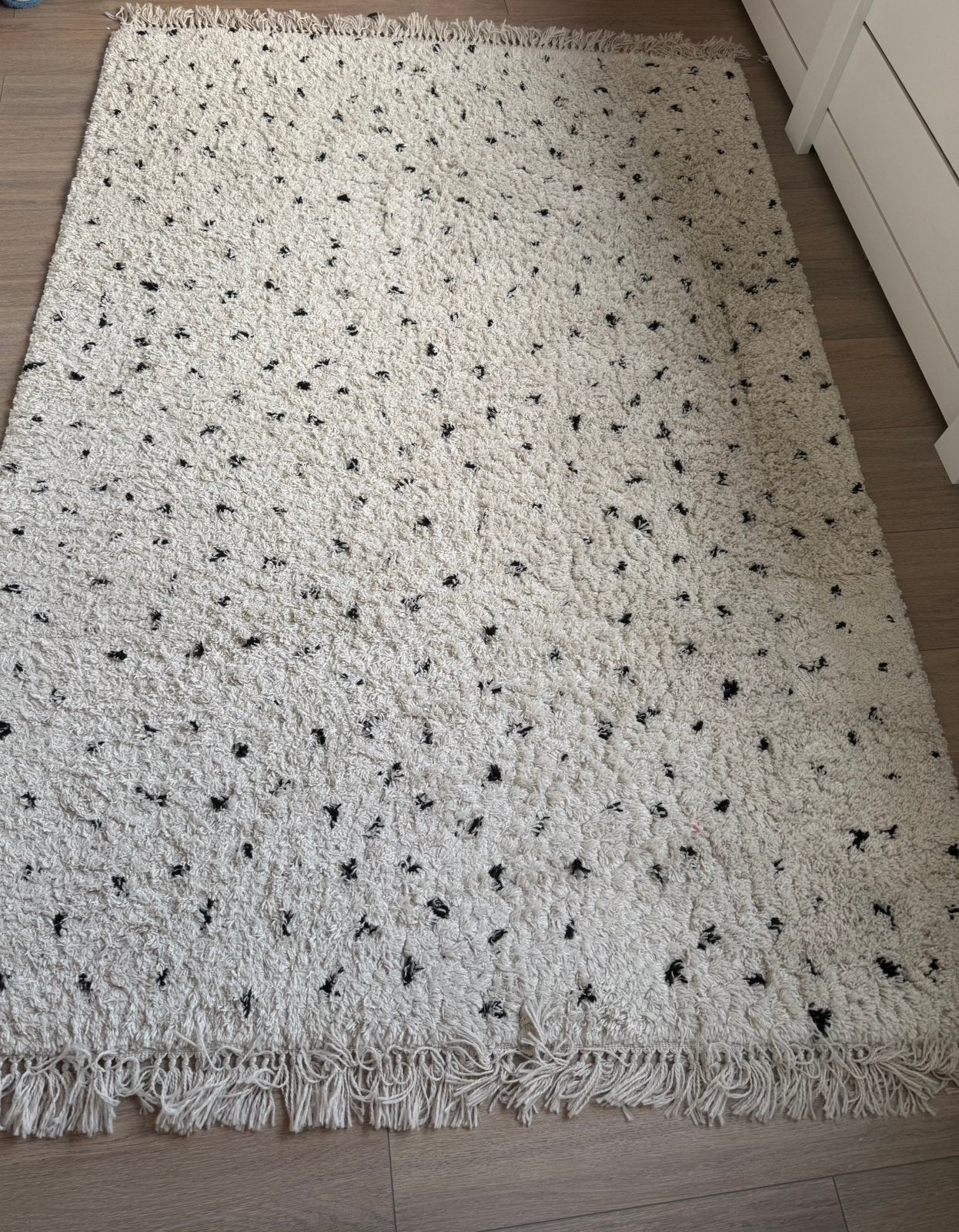 Beige Vloerkleed met Zwart Patroon en Franjes 230x160cm, Ophalen, Beige, 150 tot 200 cm, 200 cm of meer