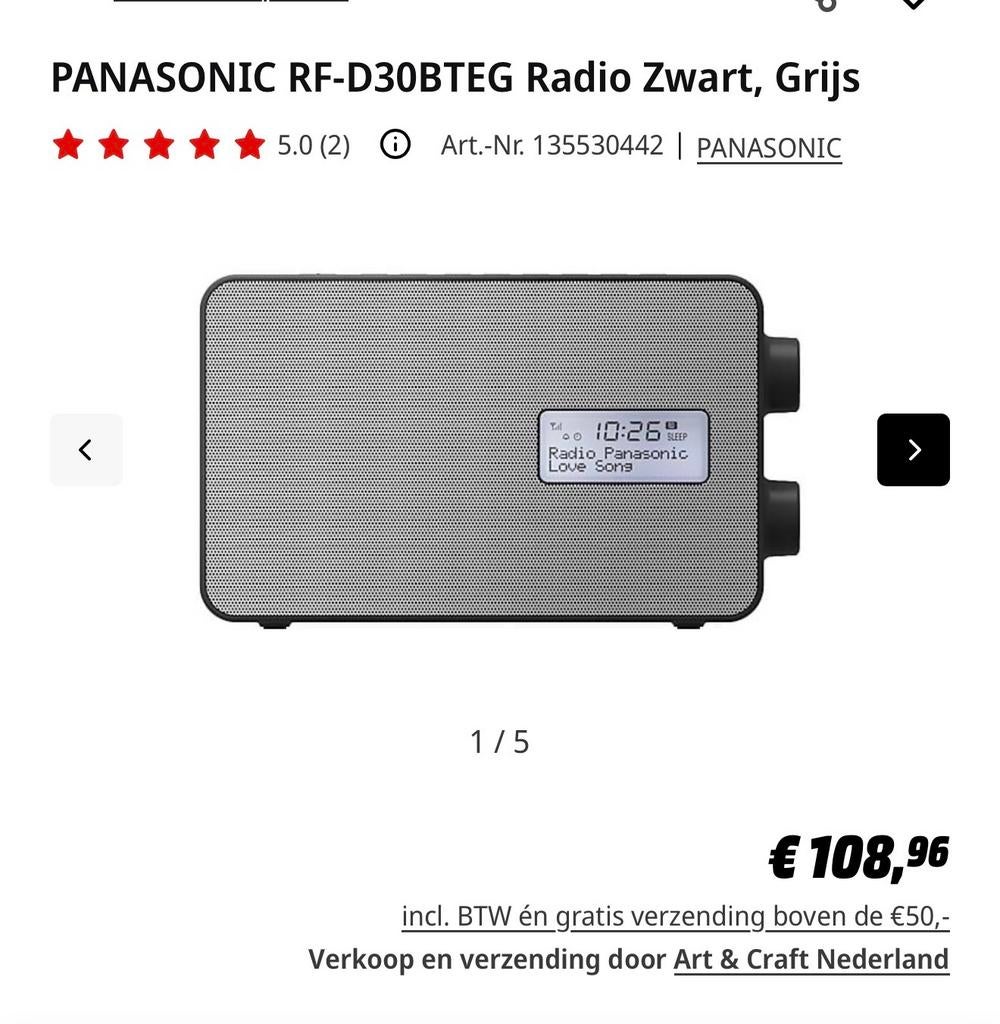 Panasonic RF-D30BTEG DAB/FM Radio Zwart, Grijs - Nieuw, Audio, Tv en Foto, Radio's, Ophalen of Verzenden, Nieuw, Radio