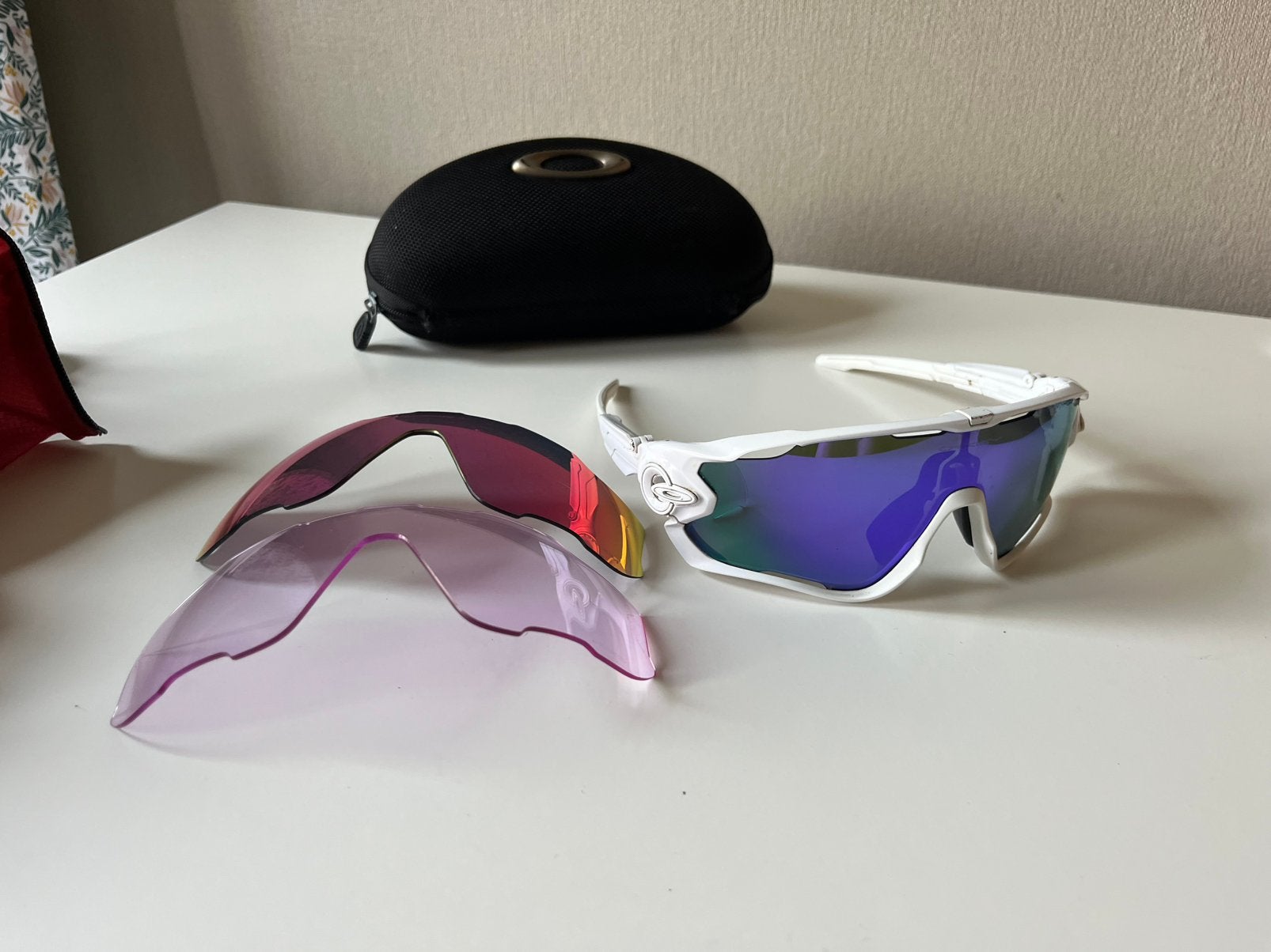 Oakley Jawbreaker wit met 3 lenzen, Ophalen of Verzenden, Zo goed als nieuw, Wit, Oakley