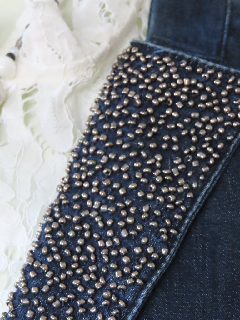 EVA KAYAN Jeans Spijker Blazer/Jasje Kraaltjeskraag M-L 40, Maat 38/40 (M), Blauw, Eva Kayan, Ophalen of Verzenden