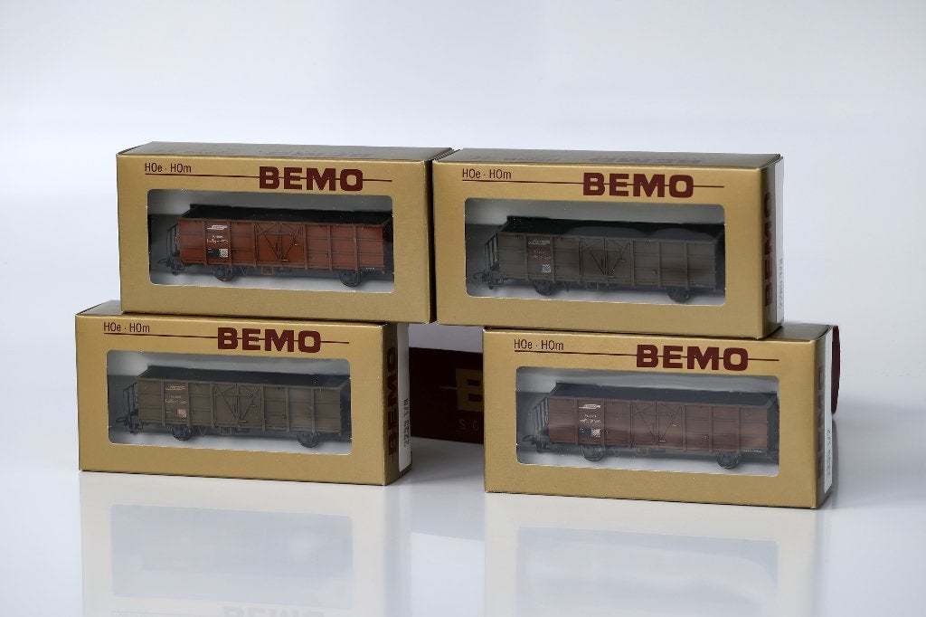 Bemo Rh.B. 4-delige Goederenwagenset (geweathered) (H0m), Overige merken, Gelijkstroom, Ophalen of Verzenden, Analoog