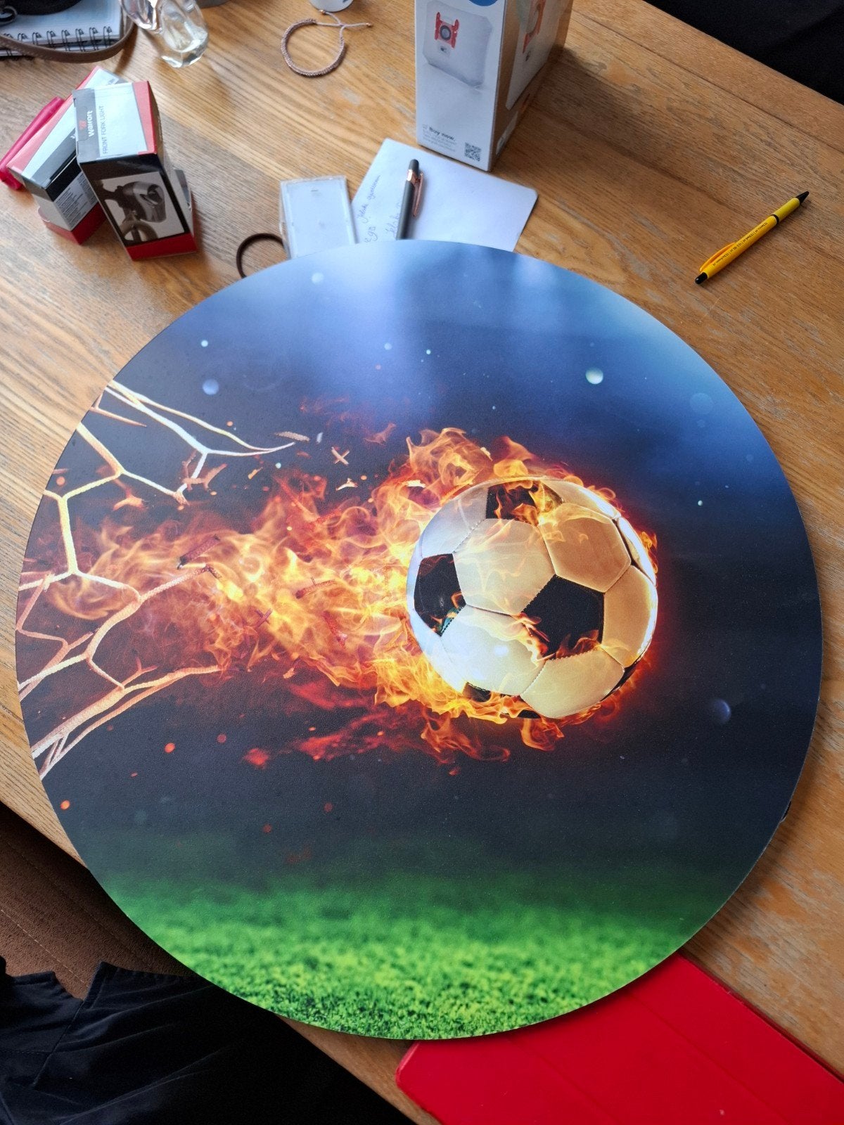 Wandcirkel Voetbal Vlammen - 60 cm, Ophalen of Verzenden, Zo goed als nieuw, Wandcirkel