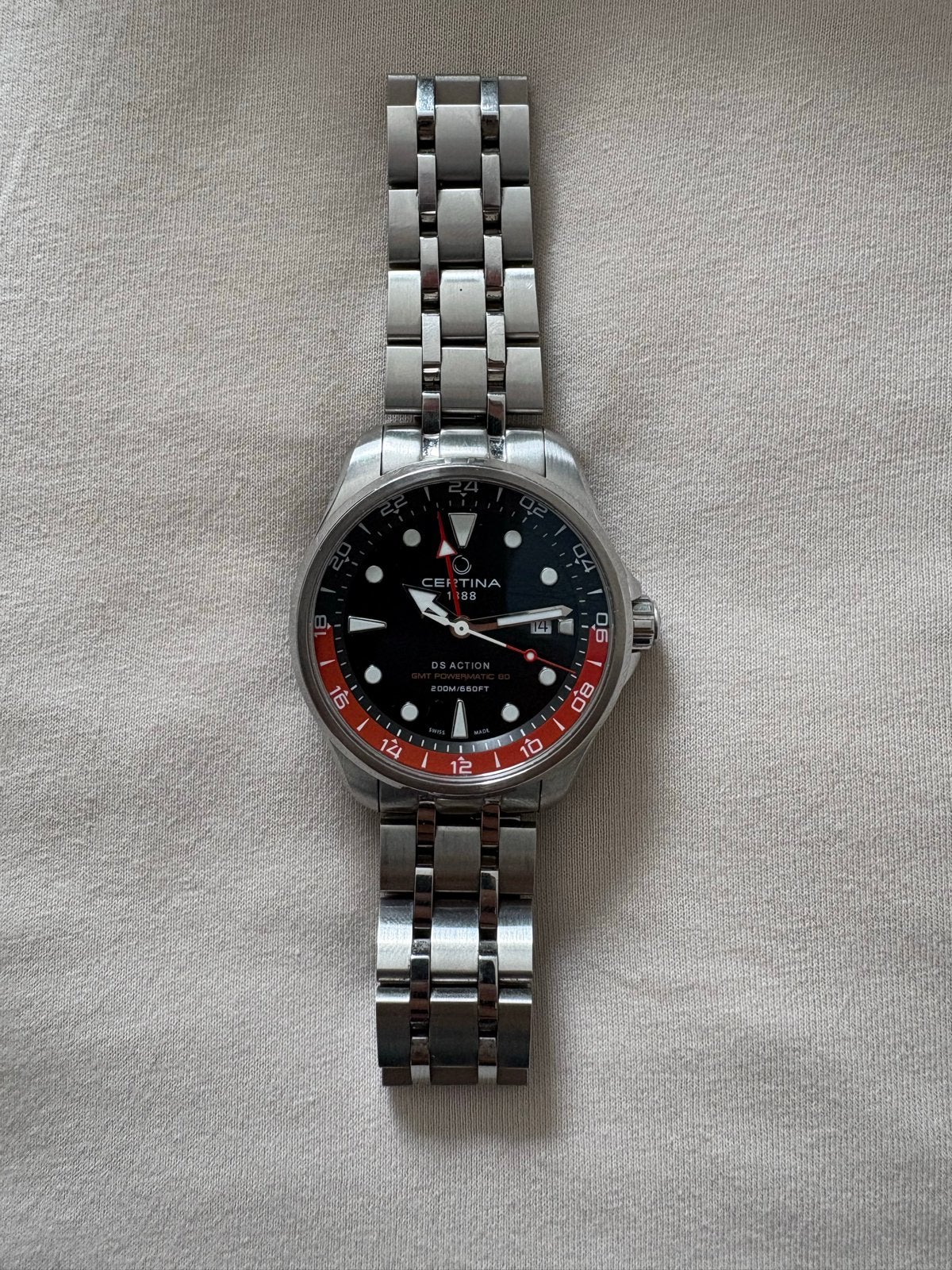 Certina DS Action True GMT Powermatic 80 Herenhorloge, Overige merken, Staal, Staal, Polshorloge