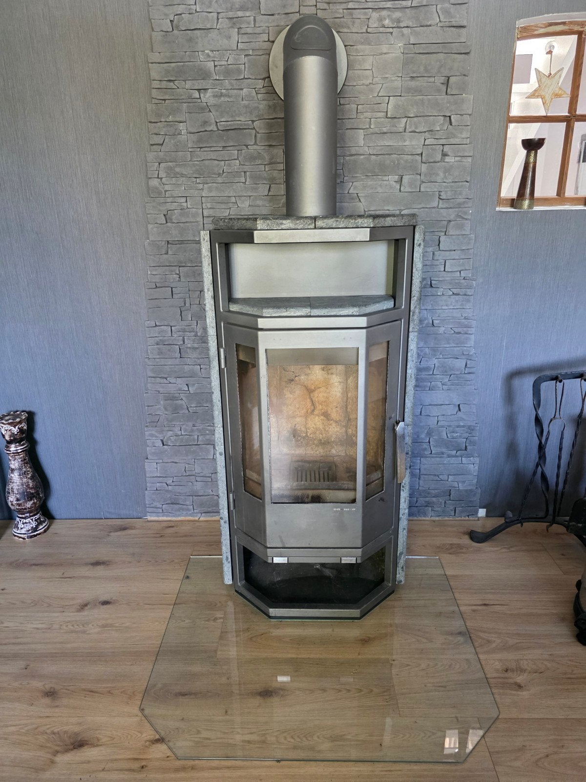 Prachtige Houtkachel 8 kW – Compleet met glazen bodemplaat, Ophalen, Gebruikt, Houtkachel, Vrijstaand