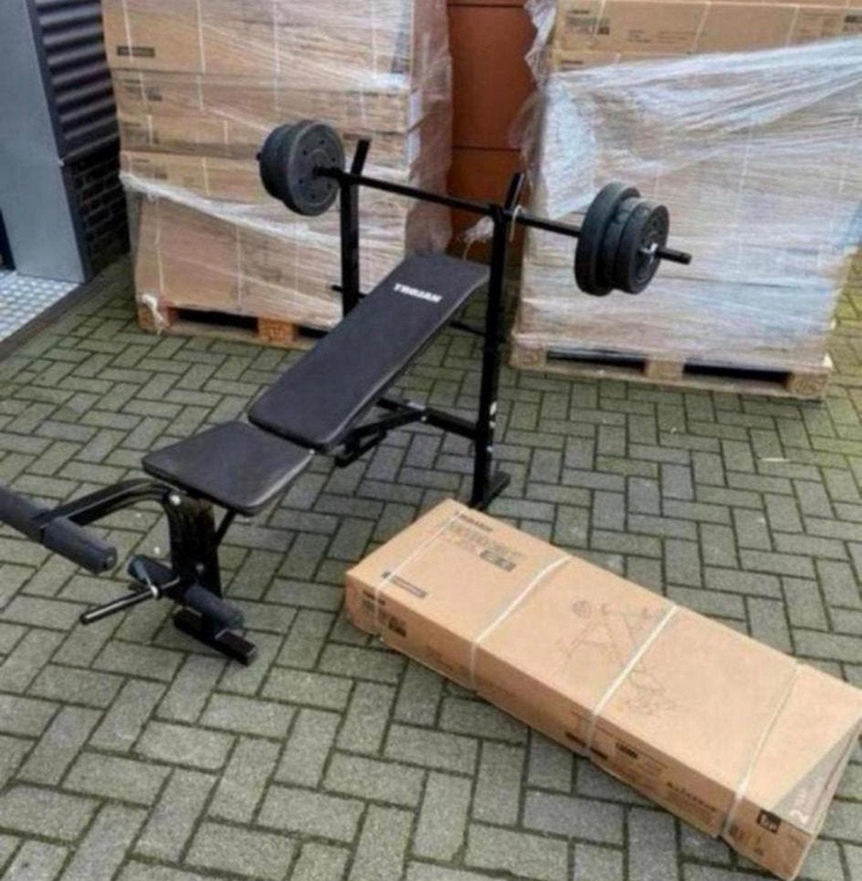 Verstelbare Halterbank  + Barbel 20kg Gewichten , Nieuw,, Ophalen, Nieuw, Fitnessbank