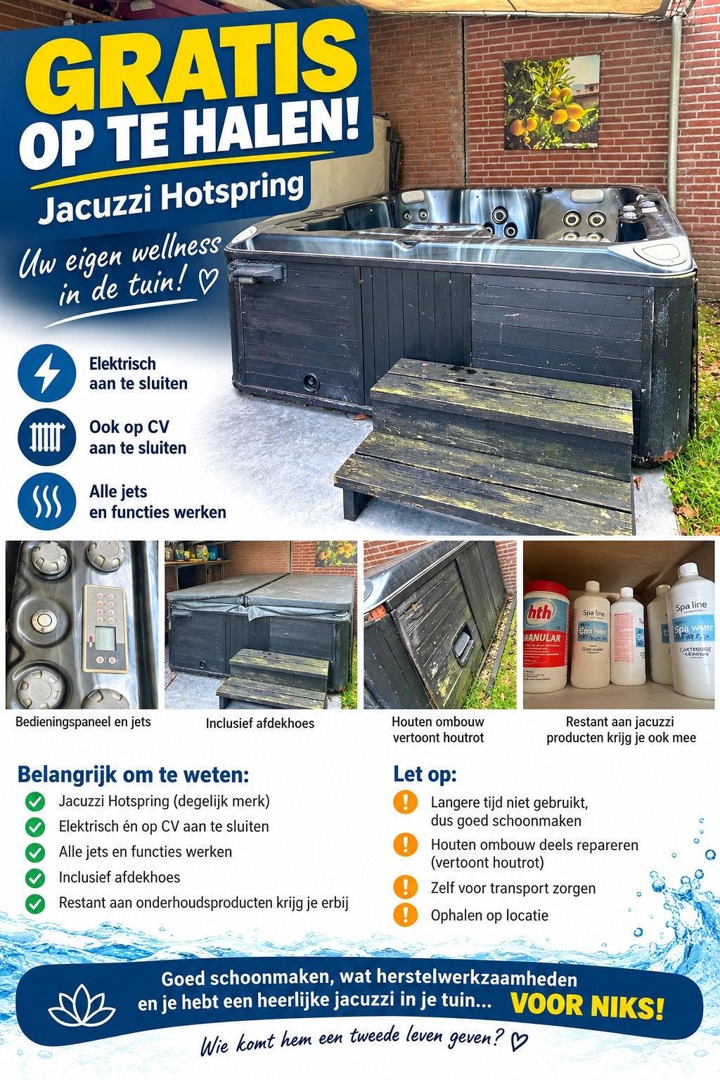 GRATIS op te halen! Jacuzzi Hotspring, Ophalen, Gebruikt, Kunststof, Overige typen