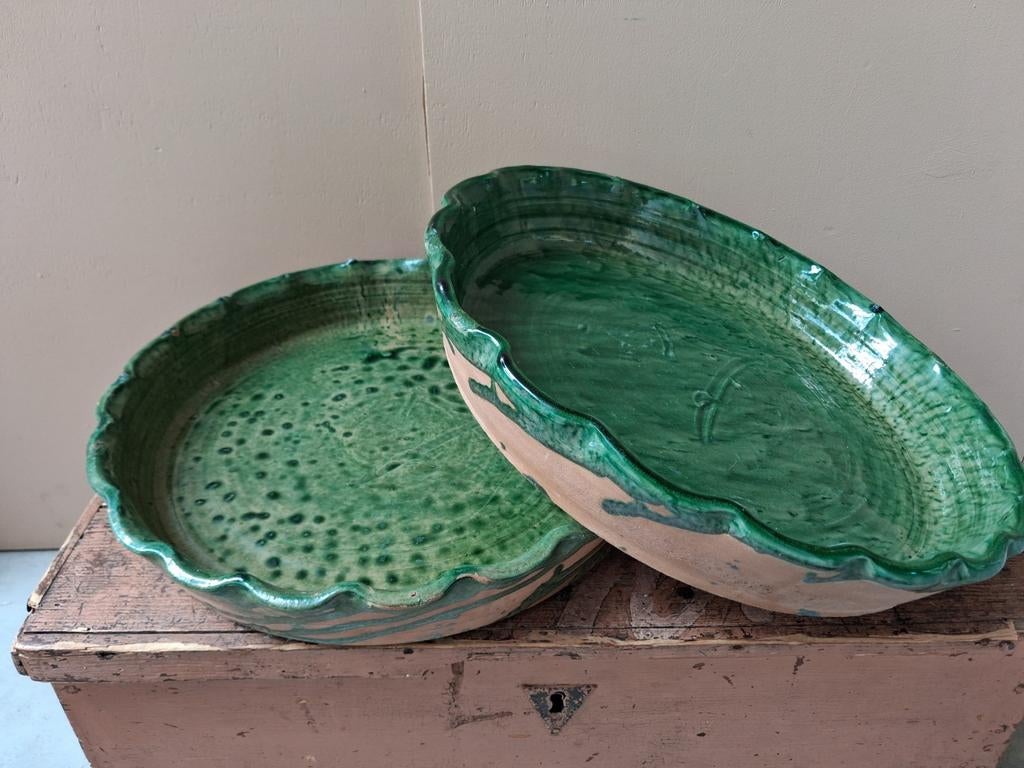 Groen geglazuurde keramiek aardewerk schalen, Ophalen of Verzenden