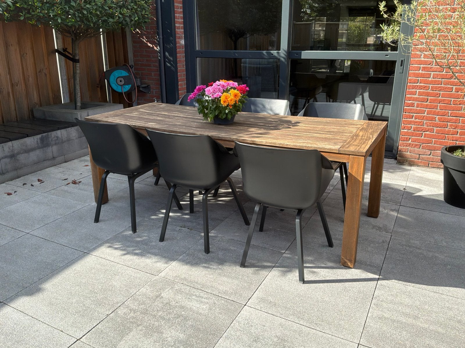 Tuintafel Rough Furniture met 6 Hartman stoelen, Ophalen, Gebruikt, Rechthoekig, Hout